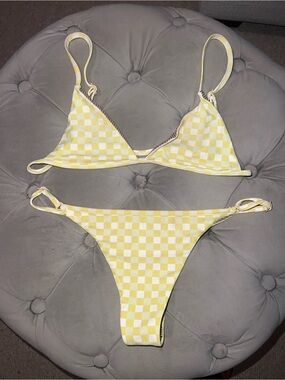 acacia swimwear yellow gingham Triangle Bikini with Yellow Trim